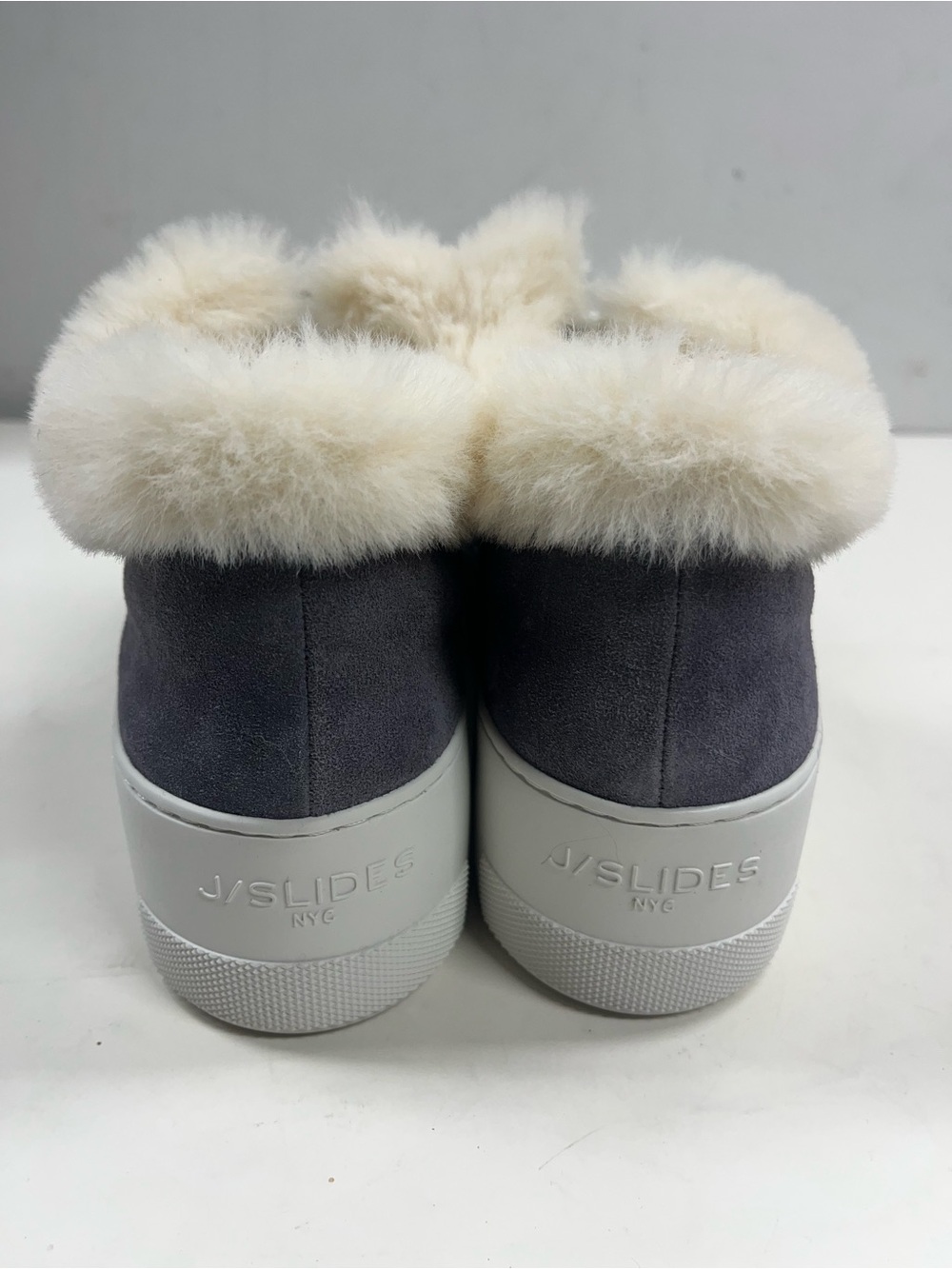 New J Slides Mellia Suede Fur Platform Sneakers in Grey Size 10 - Picture 4 of 8
